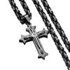 Cool Cross Pendant Necklace for Men 316L Stainless Steel Byzantine Chain Silver Black Color