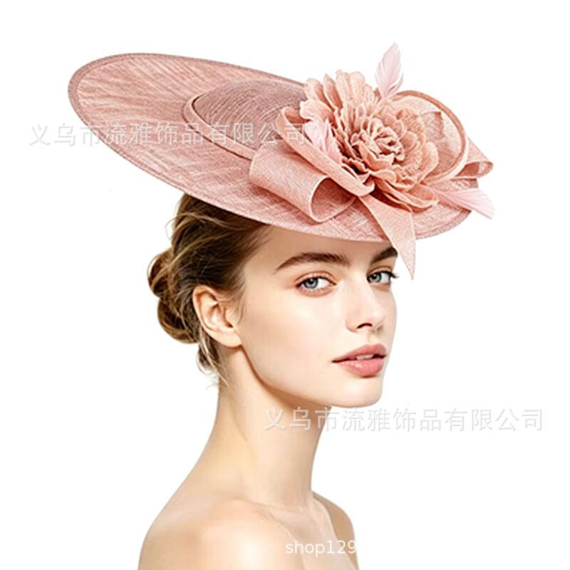 European and American women's big hat horse racing festival party exaggerated big brim top hat retro imitation hemp top hat headdress