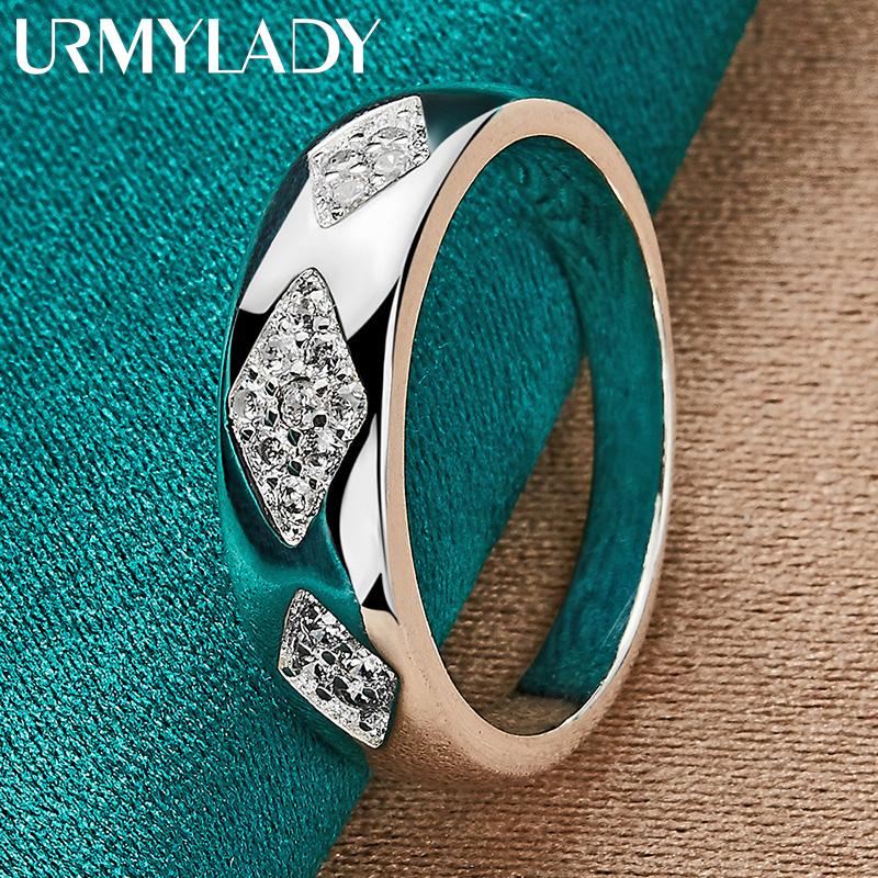 925 Sterling Silver Rhombus Zircon 7 8 9 10 Ring For Women Fashion Wedding Engagement Party Charm Jewelry