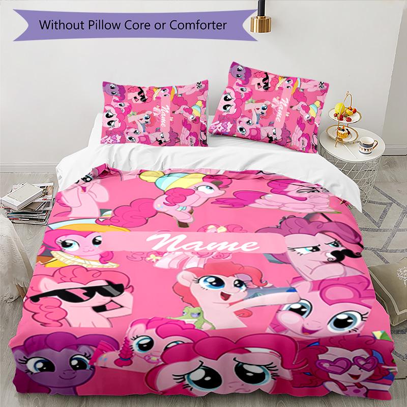 3pcs My Little Pony2 Cover Set - Personalized Name, HD Printed Bedding with 1 Cover and 2 Pillowcases - Perfect for Home Decor, Easy Care