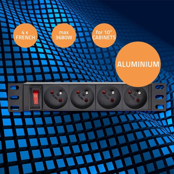 Qoltec Aluminum PDU Power Strip for 19'' RACK | 1U | 16A | 6xFRENCH | 1.8m