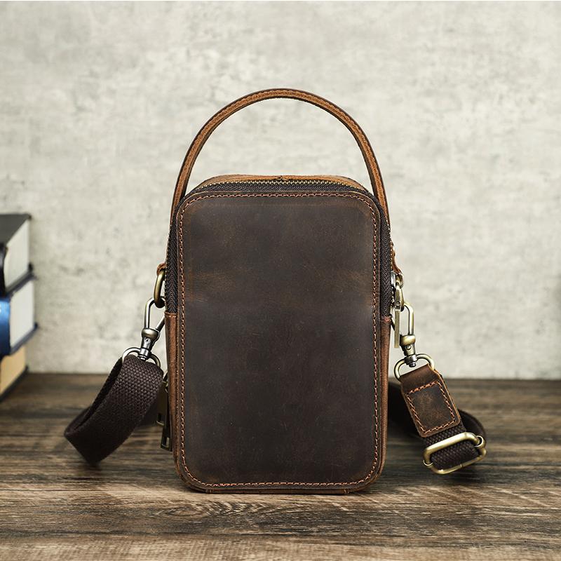Genuine Leather Men Small Shoulder Bag Vintage Crossbody Messenger Bag With Phone And Card Holder Handbag