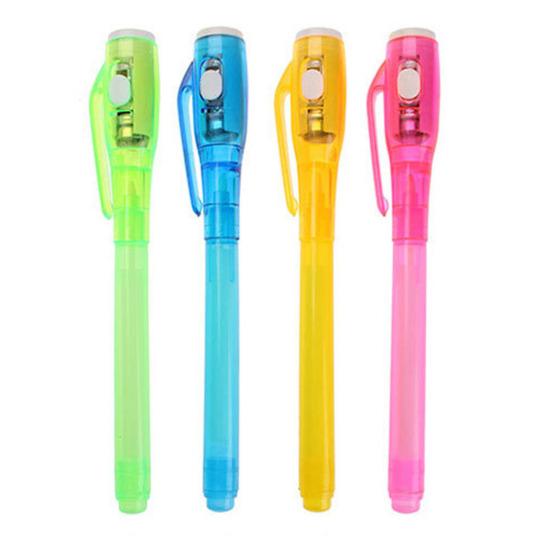 2 шт., ручки с невидимыми чернилами и УФ-светом, креативное письмо, забавный маркер для секретных сообщений, волшебная чернильная ручка, детские принадлежности