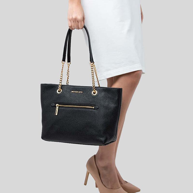 Michael Kors Jet Set Item Однотонная Кожаная Сумка-тоут с Золотой Фурнитурой Женская Тоут Черная 35F2GTTT2L-BLACK