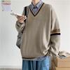 Men's V-Neck Retro Japanese Loose Fit Korean-Style Trendy Pullover Sweater - Autumn/Winter Edition.