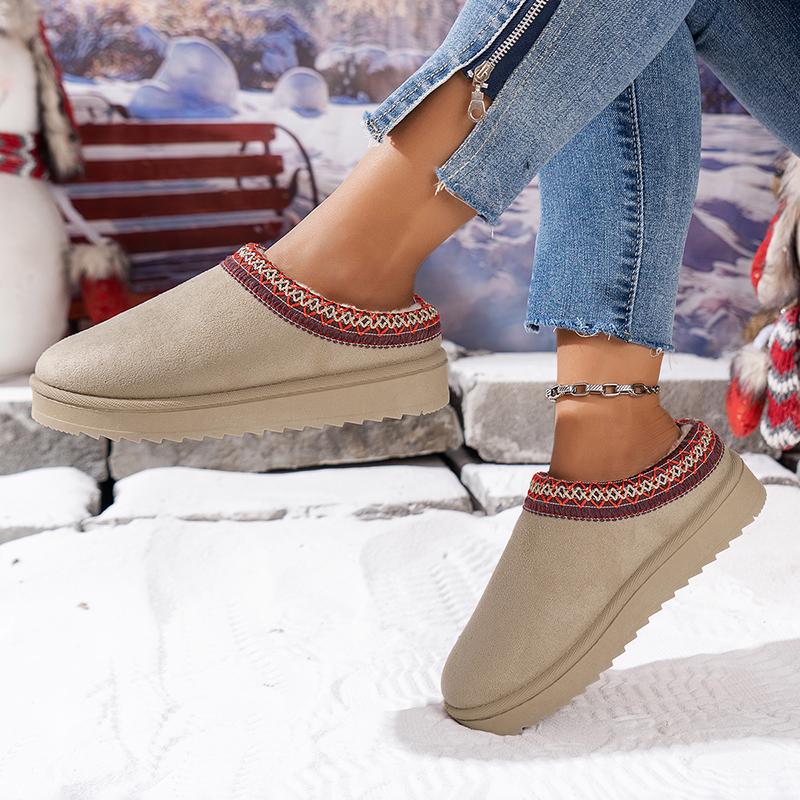 Women Snow Boots for Warm Suede Leather Boots Autumn Winter Slip On Platform Boats Close Toe Hair Half Slipper Cotton Shoes