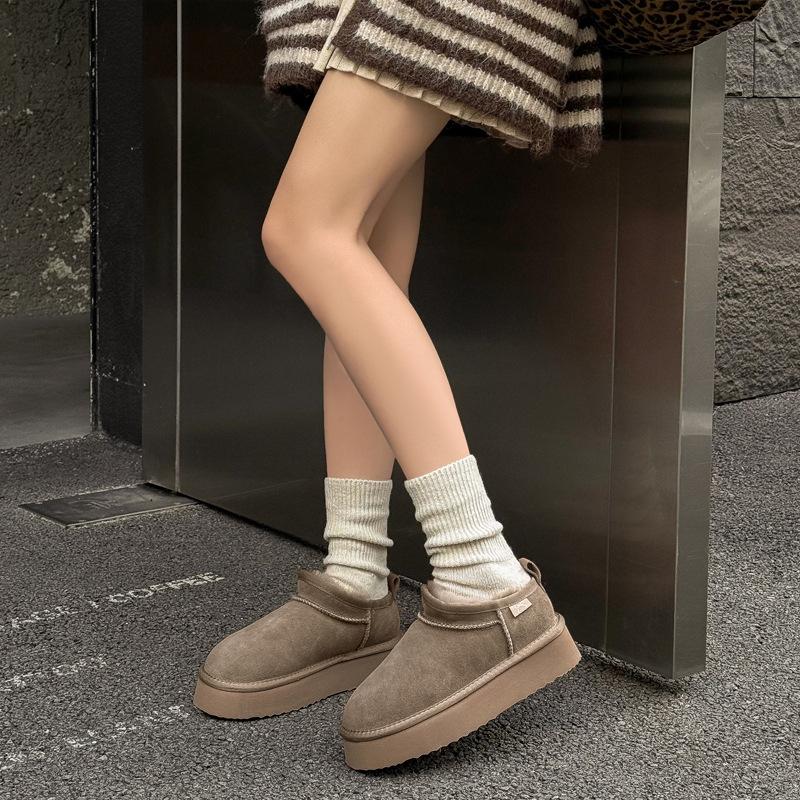 Leather wool cotton shoes snow boots winter thick-soled piled thickened mini snow cotton short boots women's shoes