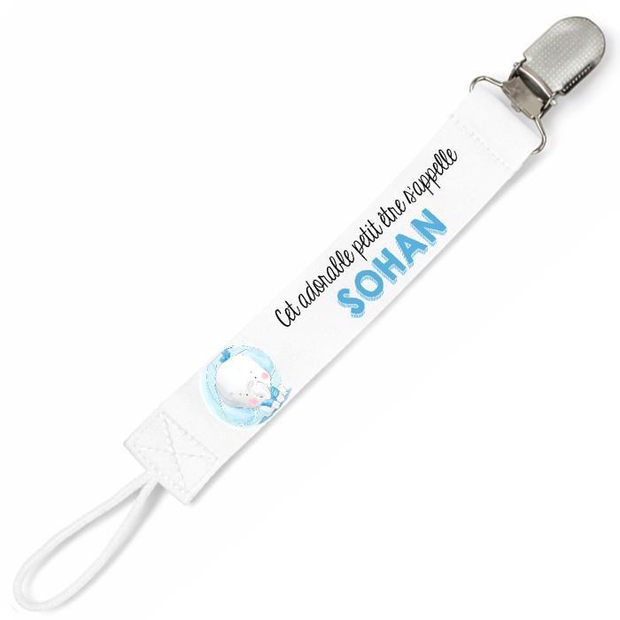 Planetee Attache tétine pour prénom SOHAN cet adorable petit être éléphant garçon | Attache sucette cadeau naissance