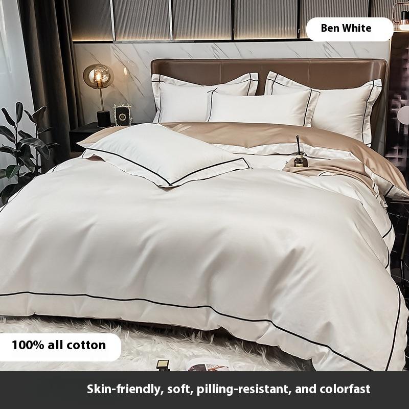 Four-piece Set of Pure Cotton Bedding Light Luxury Skin-friendly and Breathable Washed Sheets Quilt Covers Pillowcases