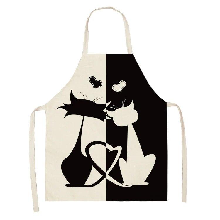 1 Pack Black Cat Pattern Men and Women Suitable for Home Dinner Kitchen Cooking Apron Cleaning Apron Anti-fouling