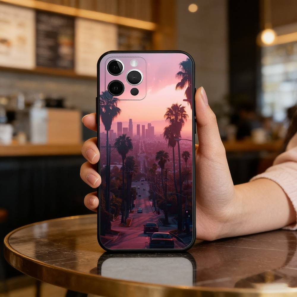 California Travel Los Angeles Phone Case For iPhone 17,16,15,14,13,12,11 Plus,Pro Max,Soft Silicone Black Cover