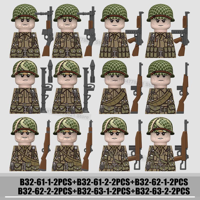 WW2 US Rangers 101 Airborne Soldier Figures Building Blocks Military Army Infantry Gear Helmet Rifle Guns BAR Bricks Toy Gifts