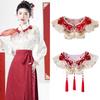 Red Lace Collar for Women False Collar Shoulder Wrap Traditional Chinese Hanfu Yunjian Tassels Decorative Collar