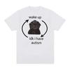 Funny Cute Cat Print Short Sleeve Wake Up Act Silly Meme Graphic Cotton Y2k T Shirt Casual Loose Streetwear Tops Unisex