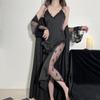 Spring Summer Long Kimono Bath Robe Gown Female Sleepwear Nightgown Two-Piece Set Sexy Lace Nightdress Casual Rayon Homewear