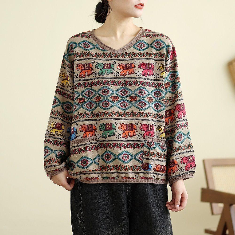 WomenSwing Осень Винтаж Стиль Лоскутное Цветочный Принт Вязание Пуловеры Повседневный Свободный Круглый Вырез Мягкий Модный Свитер Для Женщин