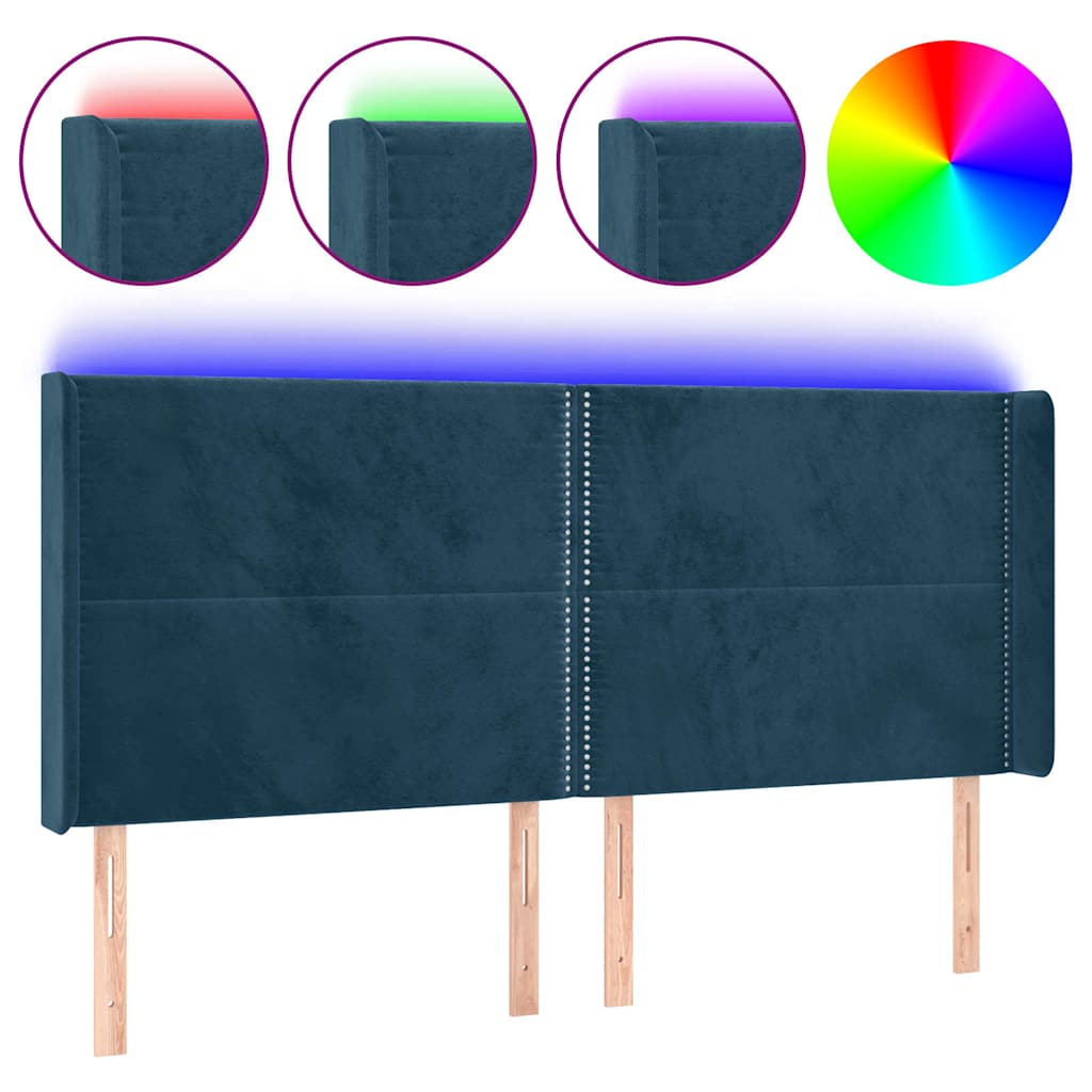 LED Headboard Dark Blue 203 x 16 x 118 128 cm Velvet