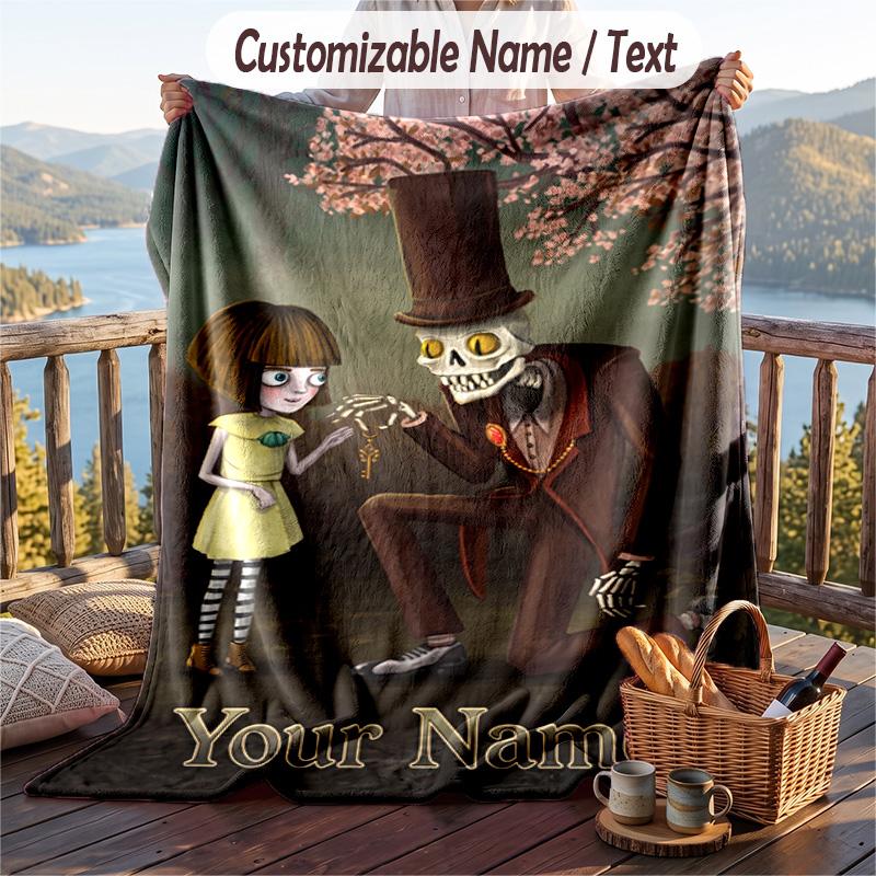 Custom Text Flannel Throw Blanket, Lightweight Cozy Bed Sofa BlanketFran Bow