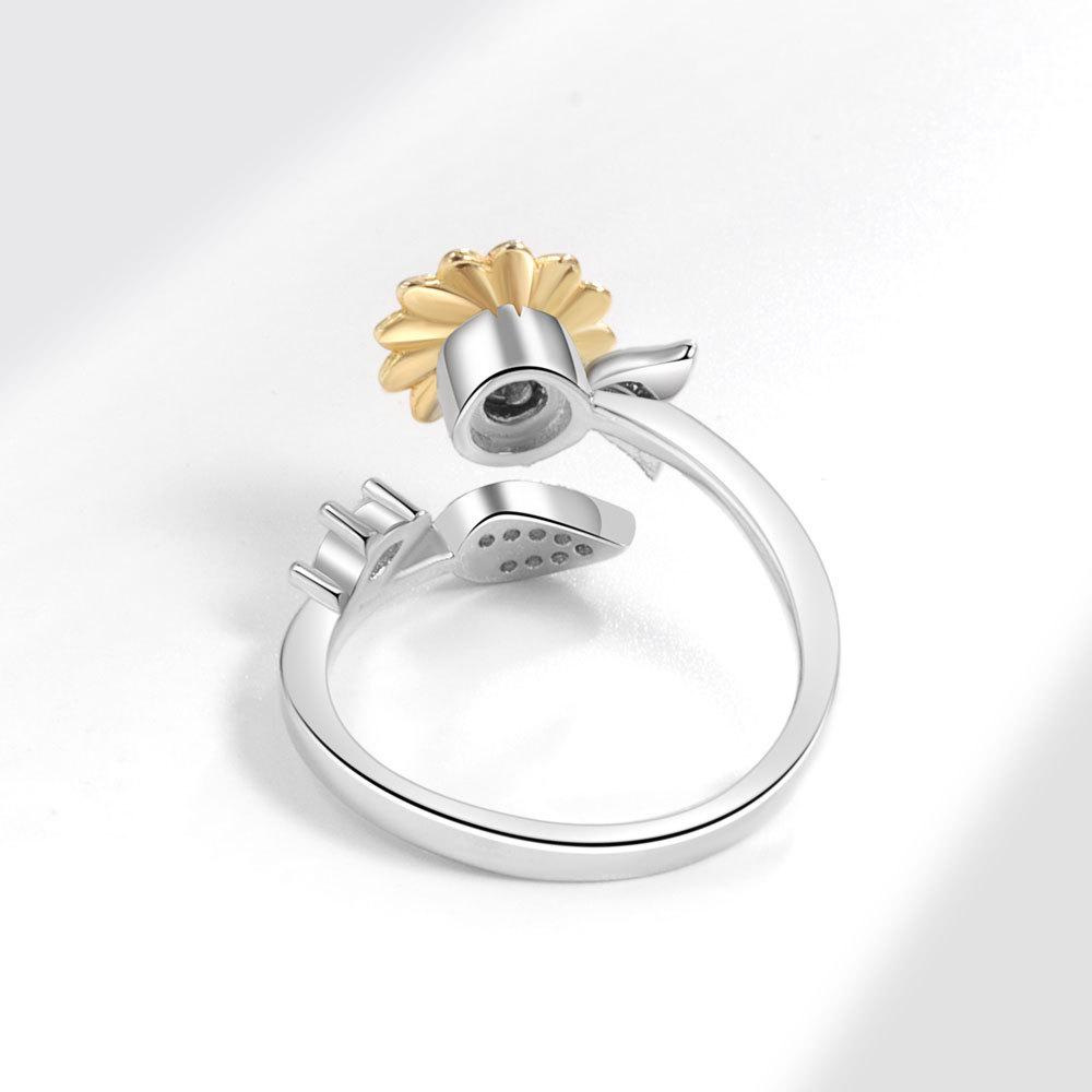 Fashionable Two Tone Sunflower Open Ring For Women With Zircon Stone Flower Jewelry