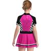 Костюм для гонок для девочек, с воротником-стойкой, с короткими рукавами, на молнии сзади, платье в клетку с пайетками, со встроенными трусиками