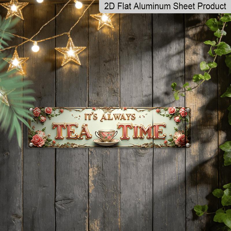 2D Flat "Alice in Wonderland" Metal Wall Decoration-retro Aluminum Tea Theme Decoration, Suitable for Home Furnishing, Kitchens, Cafes and Theme