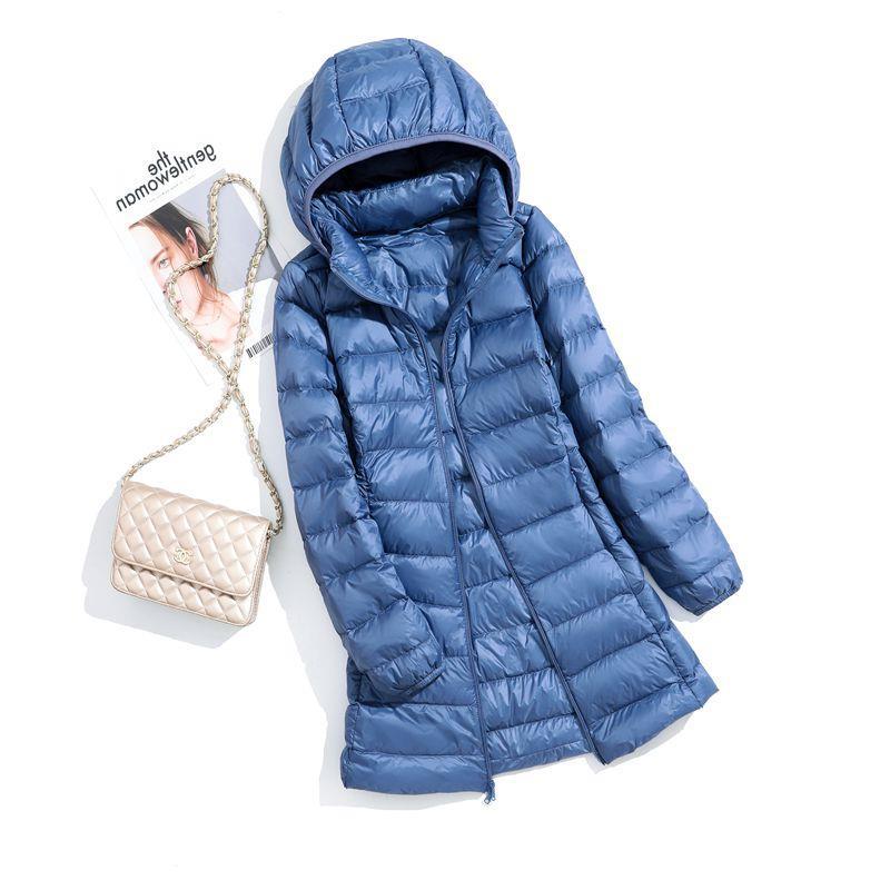FASHION  Light Down Jacket Women's Medium  Long Fattened Plus Size Removable Cap Lightweight Ultra-thin Jacket Tide Clothes