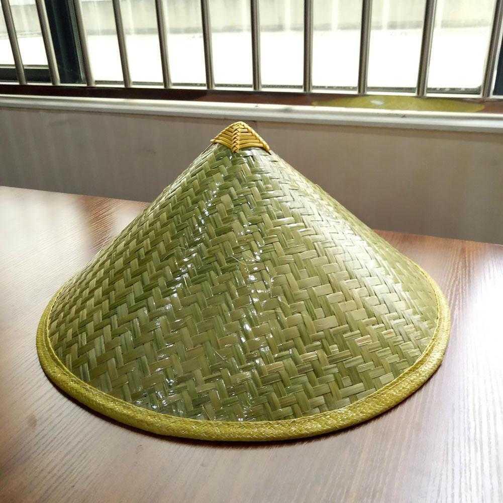 Chinese Retro Bamboo Rattan Fisherman Hat Handmade Weave Straw Bucket Hat Tourism Rain Dance Props Cone Fishing Sunshade Hat