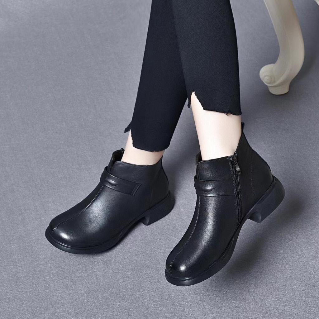 Женские ботильоны с круглым носком, новые простые темпераментные на плоской подошве, повседневные ботинки Мартина из первого слоя коровьей кожи, удобные ботильоны до щиколотки