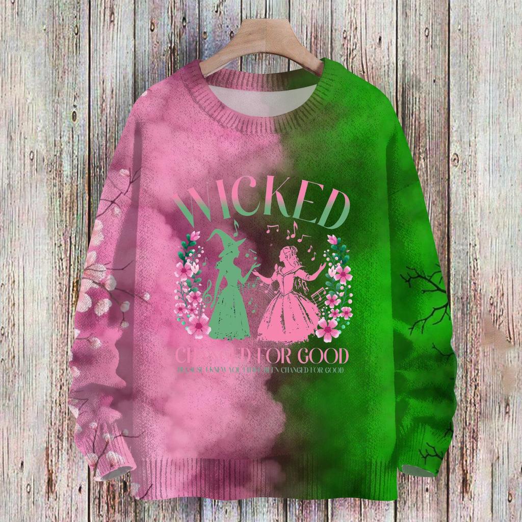 Рождественские толстовки для женщин Вязаный свитер Милая рубашка Осенний свитер с круглым вырезом Топы