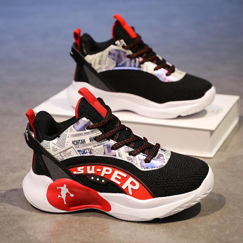 Баскетбольные кроссовки 2025 новые детские повседневные спортивные кроссовки для мальчиков среднего и старшего возраста и мальчиков сетчатые дышащие нескользящие кроссовки для бега