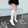 Fashion Women's Boots Winter Knee High Shaft Black Footwear Round Toe Leather Long Shoes For Woman White Stylish And Low Price Hot