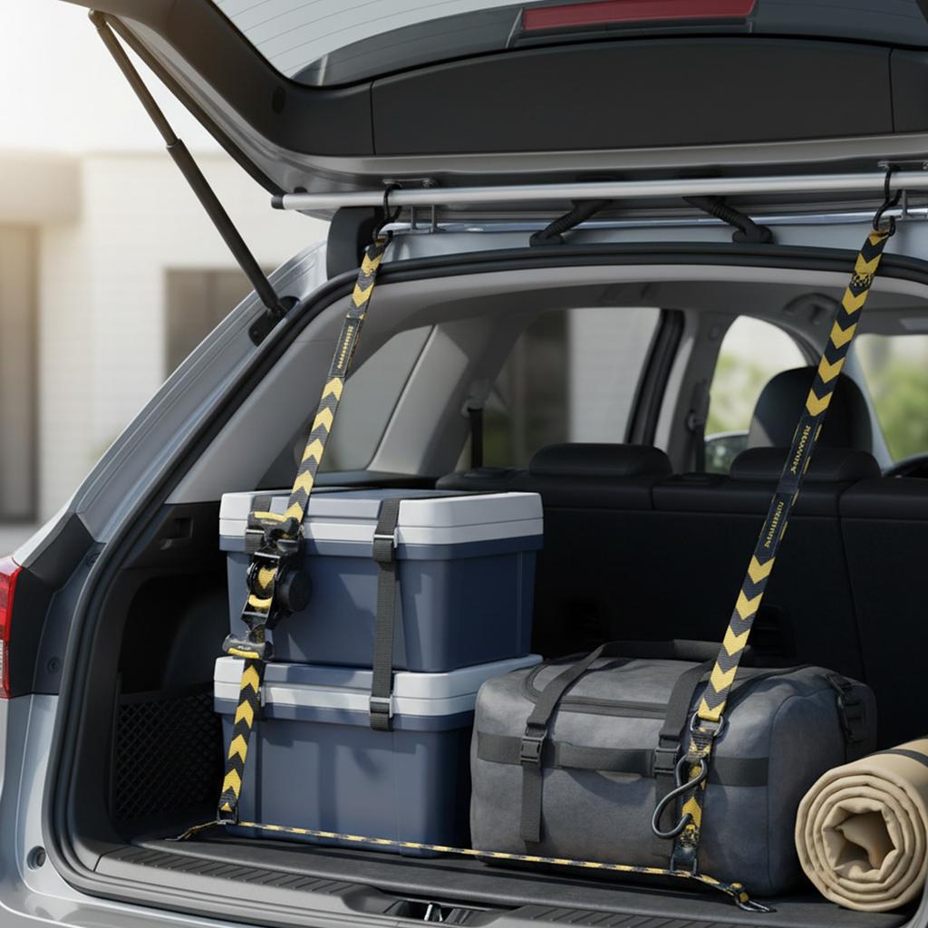 Auto Retractable Ratchet Straps For Car And Motorcycle Luggage Secure Tie Down With Adjustable Handle