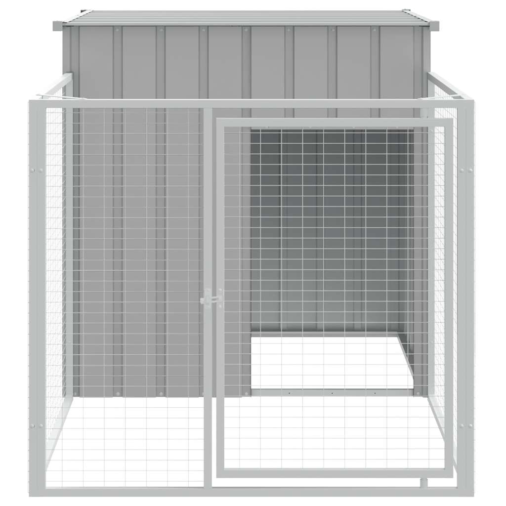 Dog Kennel with Run Light Grey 110 x 201 x 110 cm Galvanized Steel