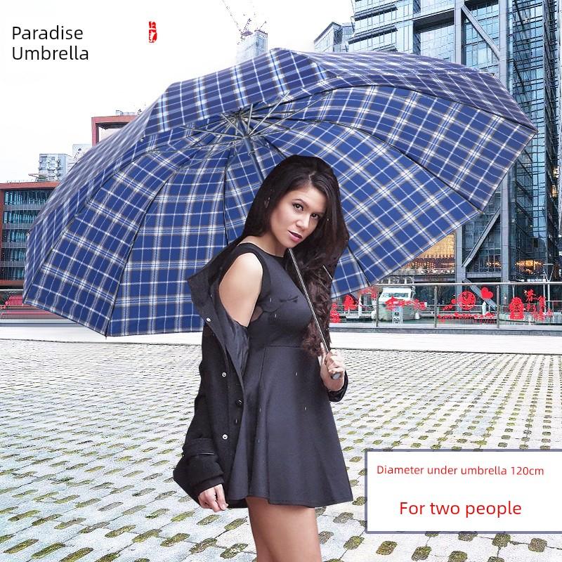 Paradise Umbrella Plaid Umbrella for Men and Women, Extra Large, Heavy Rain Resistant, Special for Three People, Folding Sun Protection Umbrella