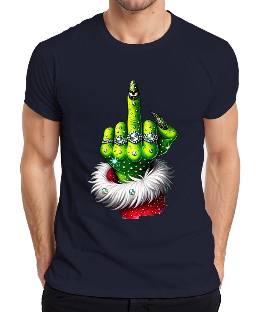 Grinch Middle Finger Christmas Cheeky Gift Glitter Unisexs Tshirt