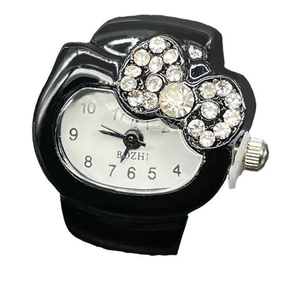 Yousheng мультфильм кошка кольцо на палец часы со стразами и бантом эластичный ремешок из нержавеющей стали женские часы кольцо на палец подарок на день рождения модные аксессуары