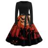 Women's Fashion Round Neck Casual Slim Fit Halloween Printed Long Sleeve Dress