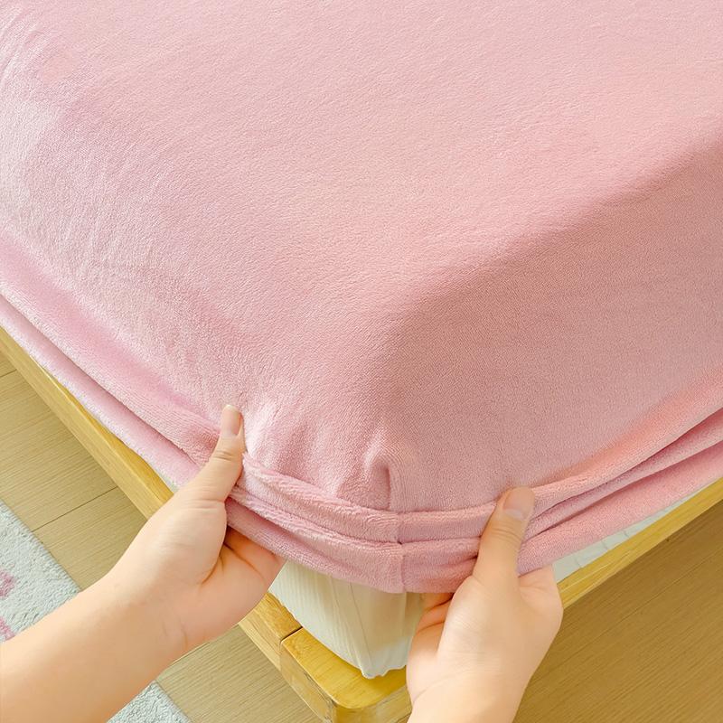 Warm Velvet Fitted Bed Sheet with 360 Elastic Band Mattress Protector Cover Coral Fleece Bedspreads for Single Double Bedsheet