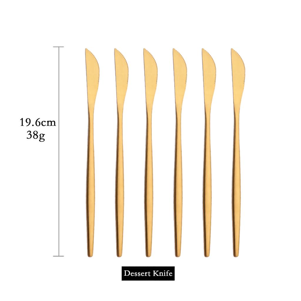 6pcs Gold Matte Cutlery Set Stainless Steel Dinnerware Flatware Kitchen Butter Knife Dessert Fork Spoon Set Silverware Tableware Set