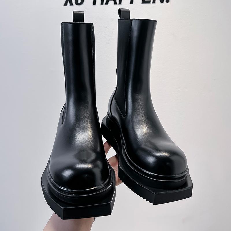 Ботинки челси на толстой подошве, средней высоты, с круглым носком, темно-квадратным носком, короткие ботинки-сигареты, британские мужские ботинки-мартины с большим носком 68555-A