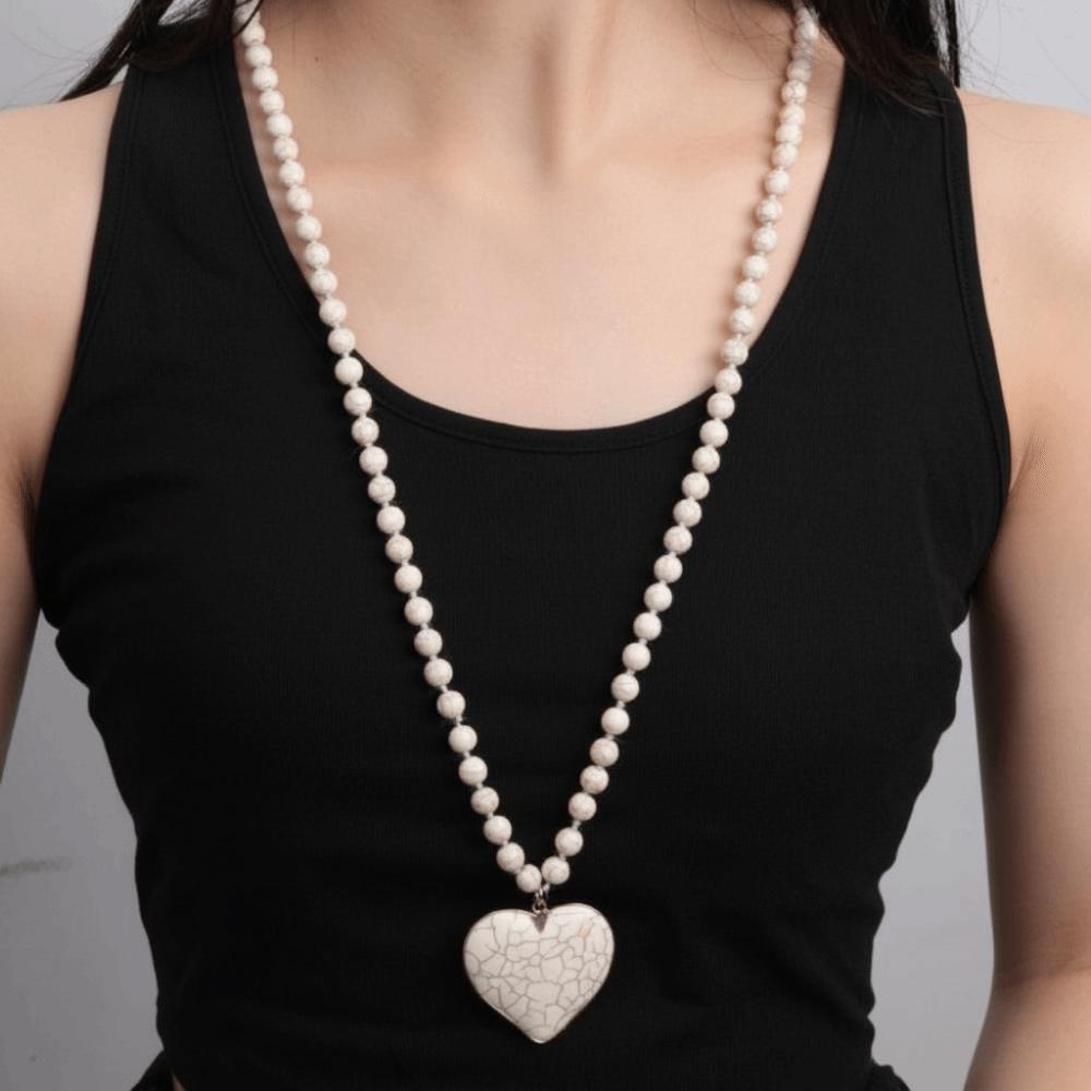 Heart Shape Pendant Love Pendant Necklace 8 mm Beads Heart Pendant Necklace Bohemian Accessory