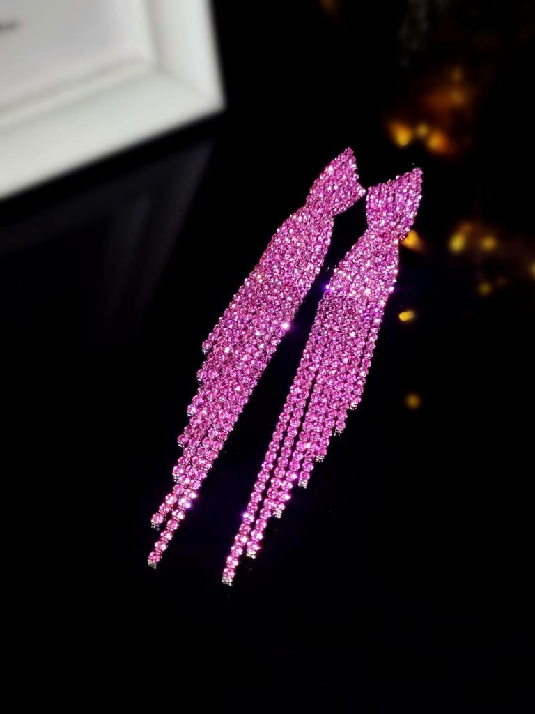 European & American Style Full Diamond Long Tassel Earrings for Women