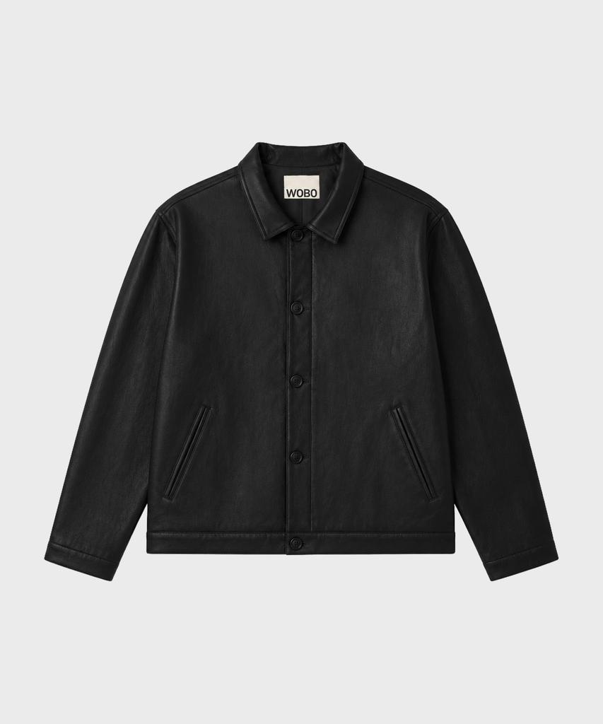 WORK ON BODY OFF Epure Regular Fit Button Leather Jacket [Black]