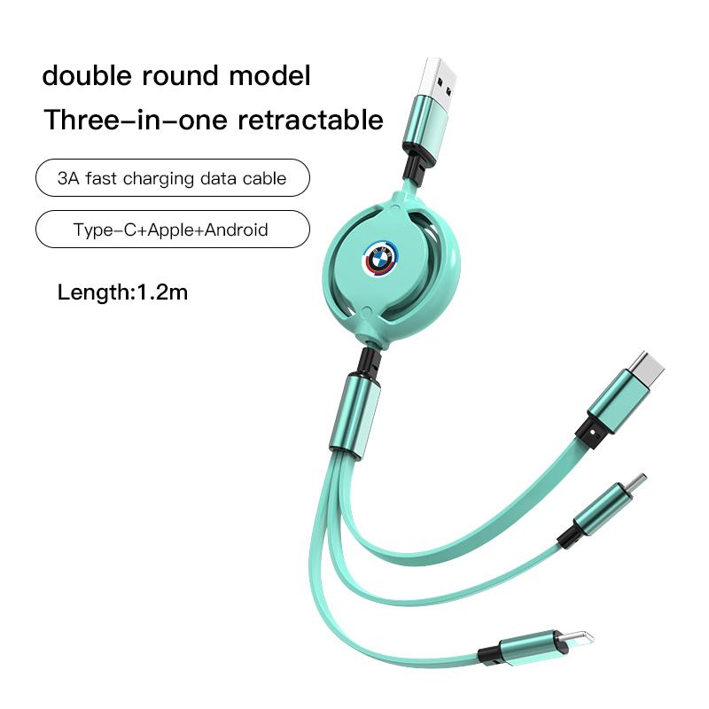 MXUI1 BMW Car Three-in-one Data Cable Retractable Charging Cable stickers For X6 G20 G05 G11 E30 M X3 X1 X2 E34 X4 X5 E62 E93 G30 E48