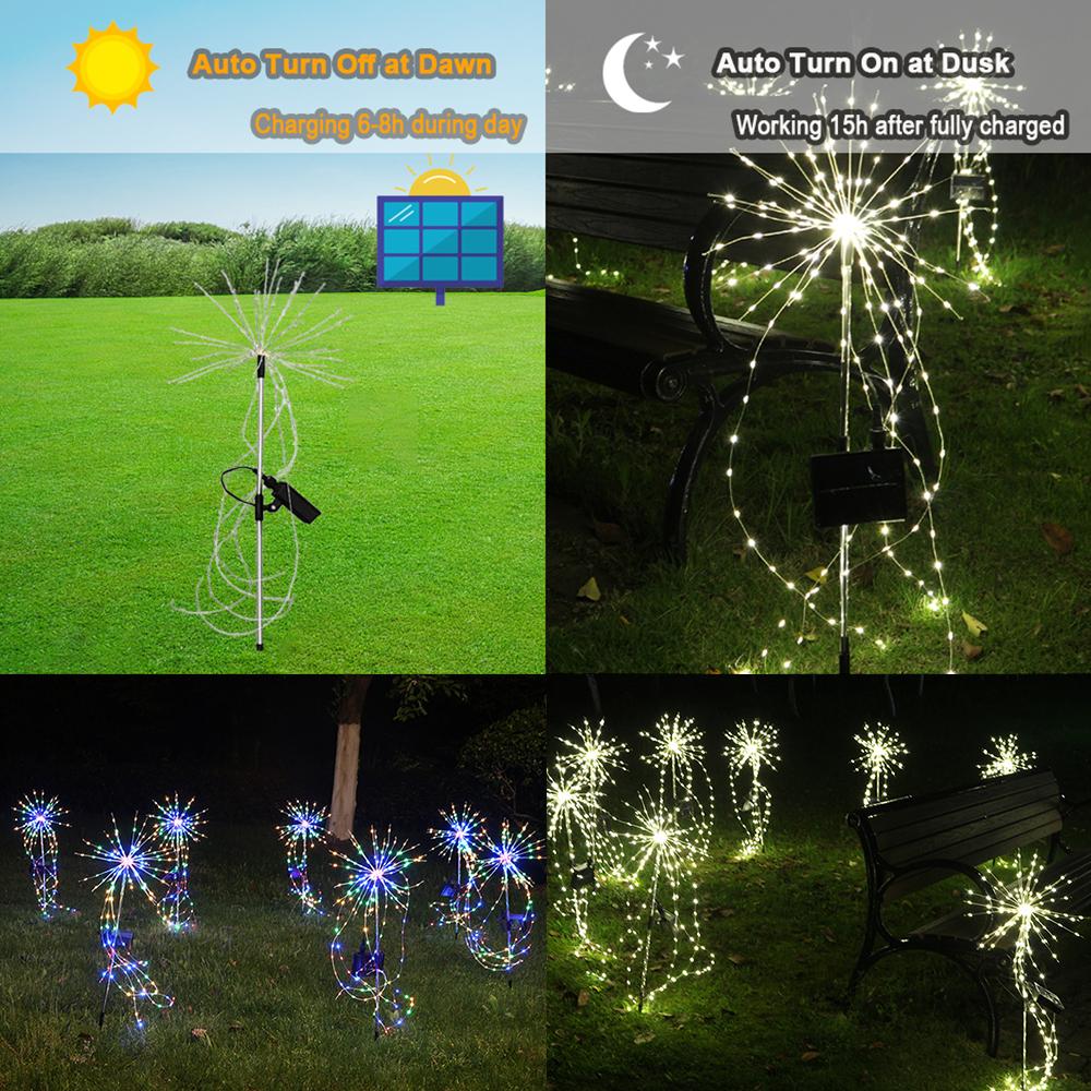 Солнечный фейерверк, светильник для фейерверка на открытом воздухе, садовая лампа Starburst, 200 светодиодов, 35 медных проводов, рождественская гирлянда для декора сада