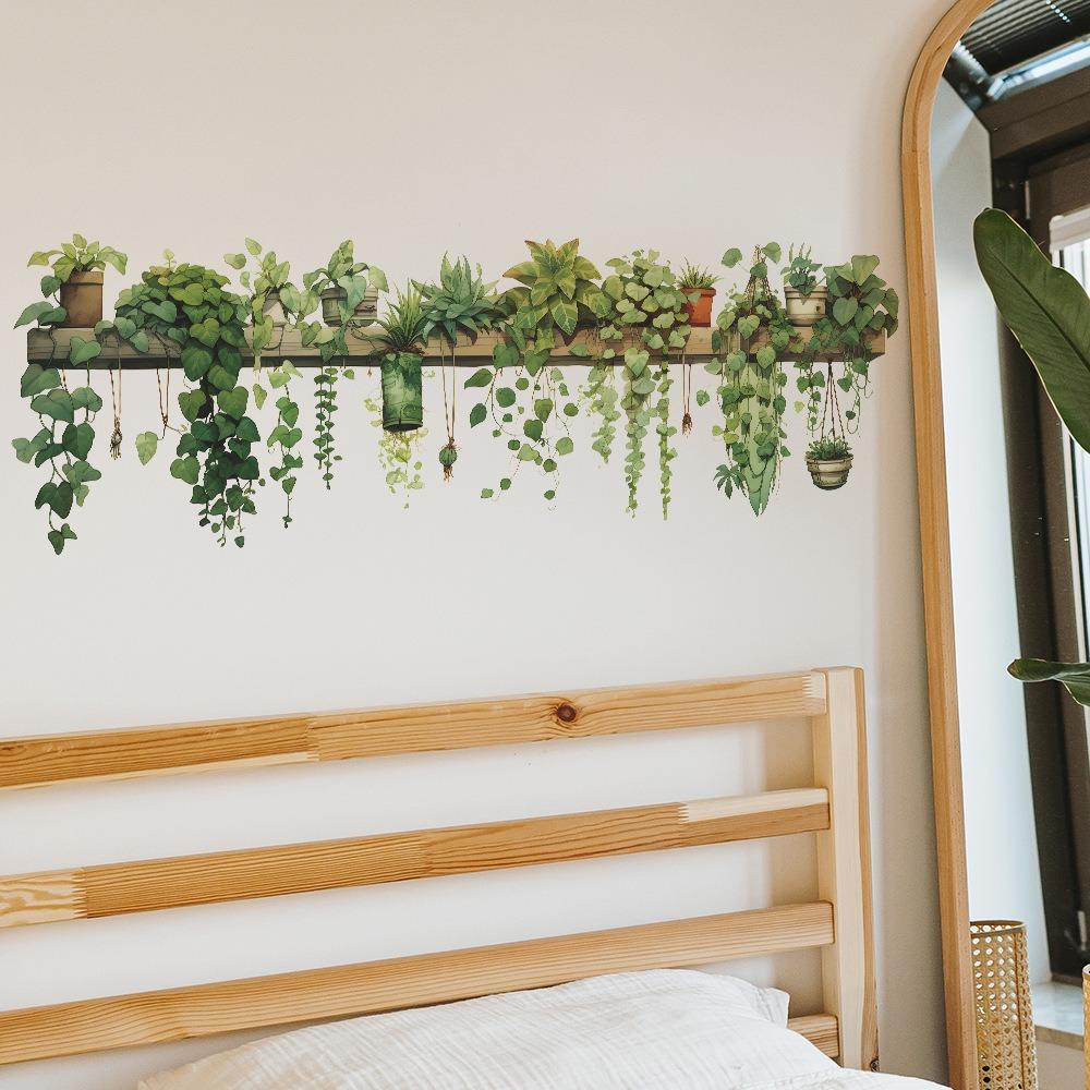 Green Dill Leaves Wall Decals Hanging Basket Wall Beautification New Decorative Sticker Courtyard