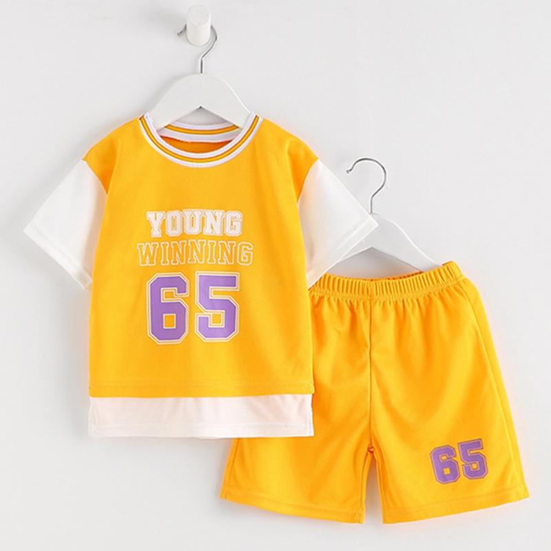 Детская футболка с коротким рукавом и шорты, спортивный костюм, комплект из двух предметов, летний тонкий детский комплект одежды
