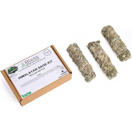Благослови-Международный Гималайский-Шалфей-Коровяк-Крапива-Благовония Премиум-100%-Натуральный-и-Органический Ручной работы-4-Дюйма-Длиной