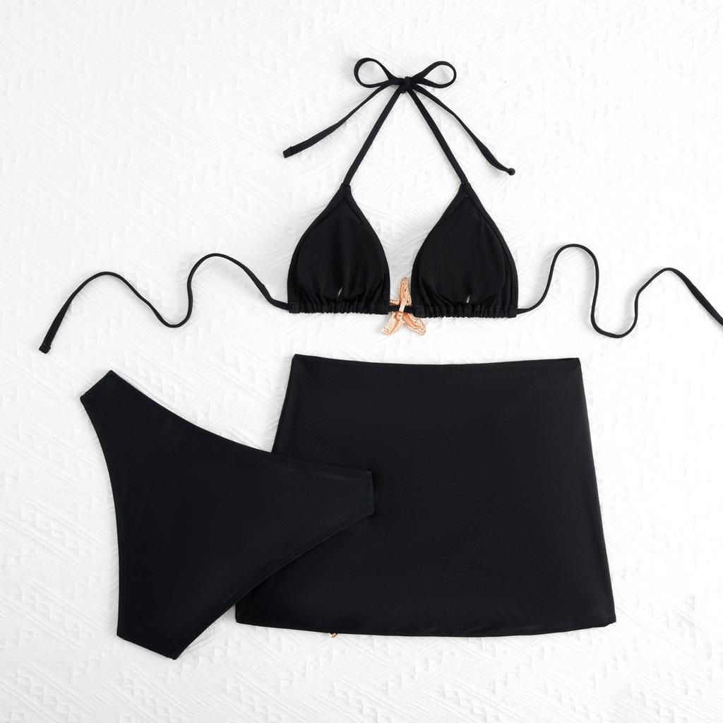 New European and American women's split swimsuit metal starfish accessories beach skirt swimsuit three-piece bikini bikini
