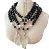 Vintage Natural Black Agate Crystal Necklace Sweater Necklace Korea